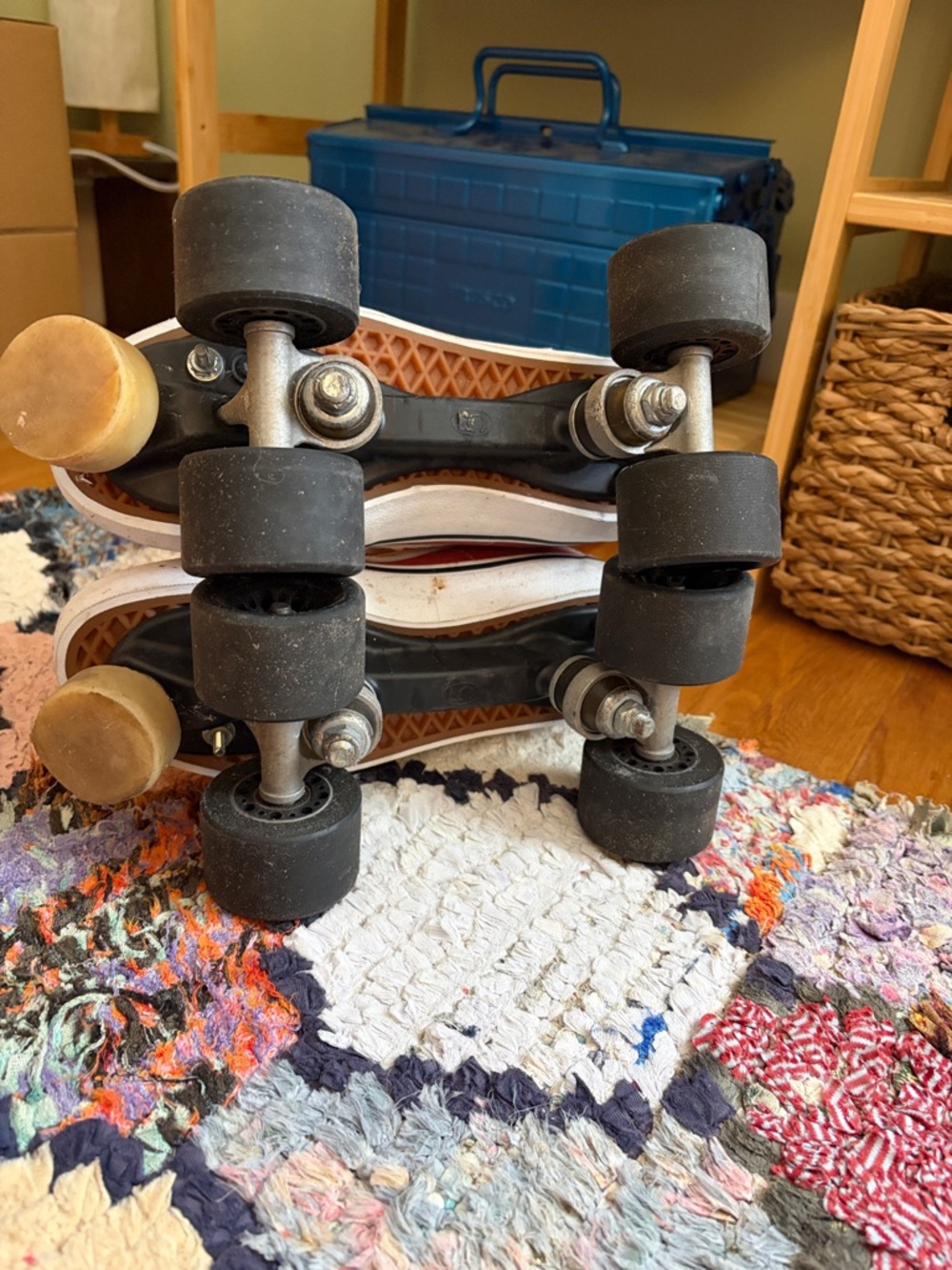 Vans Red High-Top Skate Shoe Converted to Quad Roller Skates - Picture 4 of 5